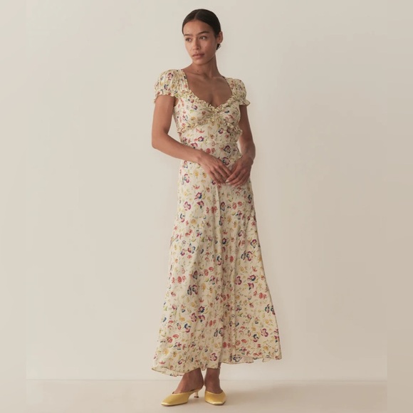 NEW DOEN Valerine SIlk Blend Dress Windswept Blooms Cream Floral | US XS - Picture 4 of 17